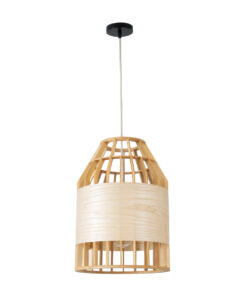 GloboStar® GALIA 02219 Boho Κρεμαστό Φωτιστικό Οροφής Μονόφωτο 1 x E27 AC220-240V IP20 – Φ30 x Υ40cm – Μπεζ Ξύλινο Μπαμπού Πλέγμα Καμπάνα – 5 Χρόνια Εγγύηση