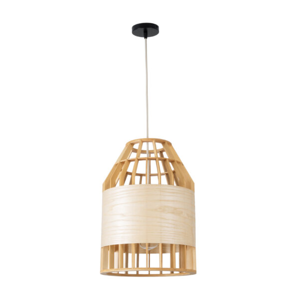 GloboStar® GALIA 02219 Boho Κρεμαστό Φωτιστικό Οροφής Μονόφωτο 1 x E27 AC220-240V IP20 – Φ30 x Υ40cm – Μπεζ Ξύλινο Μπαμπού Πλέγμα Καμπάνα – 5 Χρόνια Εγγύηση