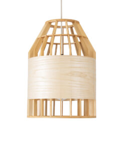 GloboStar® GALIA 02219 Boho Κρεμαστό Φωτιστικό Οροφής Μονόφωτο 1 x E27 AC220-240V IP20 – Φ30 x Υ40cm – Μπεζ Ξύλινο Μπαμπού Πλέγμα Καμπάνα – 5 Χρόνια Εγγύηση