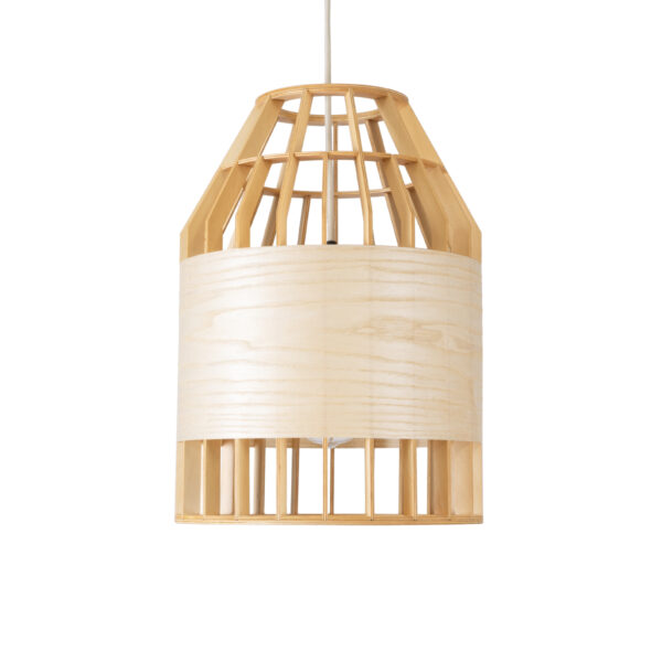 GloboStar® GALIA 02219 Boho Κρεμαστό Φωτιστικό Οροφής Μονόφωτο 1 x E27 AC220-240V IP20 – Φ30 x Υ40cm – Μπεζ Ξύλινο Μπαμπού Πλέγμα Καμπάνα – 5 Χρόνια Εγγύηση