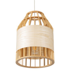 GloboStar® GALIA 02219 Boho Κρεμαστό Φωτιστικό Οροφής Μονόφωτο 1 x E27 AC220-240V IP20 – Φ30 x Υ40cm – Μπεζ Ξύλινο Μπαμπού Πλέγμα Καμπάνα – 5 Χρόνια Εγγύηση