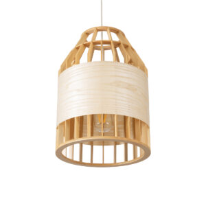 GloboStar® GALIA 02219 Boho Κρεμαστό Φωτιστικό Οροφής Μονόφωτο 1 x E27 AC220-240V IP20 – Φ30 x Υ40cm – Μπεζ Ξύλινο Μπαμπού Πλέγμα Καμπάνα – 5 Χρόνια Εγγύηση