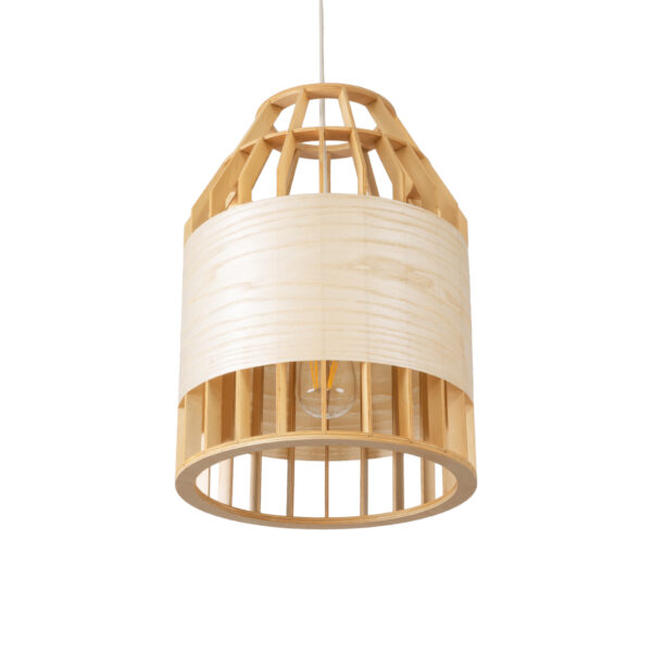 GloboStar® GALIA 02219 Boho Κρεμαστό Φωτιστικό Οροφής Μονόφωτο 1 x E27 AC220-240V IP20 – Φ30 x Υ40cm – Μπεζ Ξύλινο Μπαμπού Πλέγμα Καμπάνα – 5 Χρόνια Εγγύηση