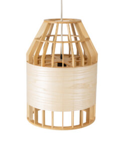 GloboStar® GALIA 02219 Boho Κρεμαστό Φωτιστικό Οροφής Μονόφωτο 1 x E27 AC220-240V IP20 – Φ30 x Υ40cm – Μπεζ Ξύλινο Μπαμπού Πλέγμα Καμπάνα – 5 Χρόνια Εγγύηση