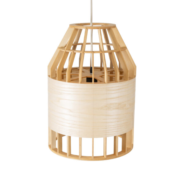 GloboStar® GALIA 02219 Boho Κρεμαστό Φωτιστικό Οροφής Μονόφωτο 1 x E27 AC220-240V IP20 – Φ30 x Υ40cm – Μπεζ Ξύλινο Μπαμπού Πλέγμα Καμπάνα – 5 Χρόνια Εγγύηση