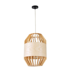 GloboStar® GALIA 02220 Boho Κρεμαστό Φωτιστικό Οροφής Μονόφωτο 1 x E27 AC220-240V IP20 – Φ30 x Υ40cm – Μπεζ Ξύλινο Μπαμπού Πλέγμα – 5 Χρόνια Εγγύηση