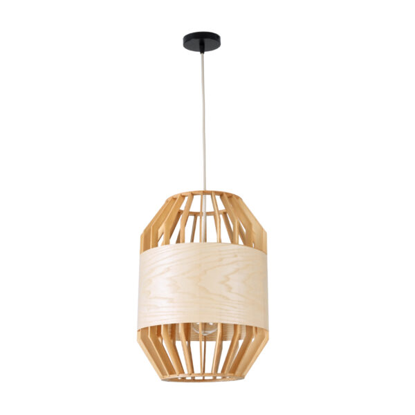 GloboStar® GALIA 02220 Boho Κρεμαστό Φωτιστικό Οροφής Μονόφωτο 1 x E27 AC220-240V IP20 – Φ30 x Υ40cm – Μπεζ Ξύλινο Μπαμπού Πλέγμα – 5 Χρόνια Εγγύηση