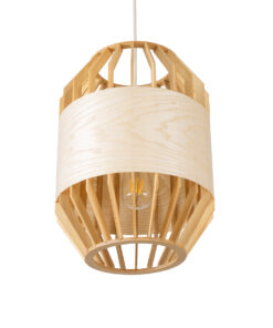 GloboStar® GALIA 02220 Boho Κρεμαστό Φωτιστικό Οροφής Μονόφωτο 1 x E27 AC220-240V IP20 – Φ30 x Υ40cm – Μπεζ Ξύλινο Μπαμπού Πλέγμα – 5 Χρόνια Εγγύηση