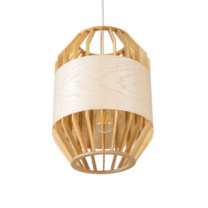 GloboStar® GALIA 02220 Boho Κρεμαστό Φωτιστικό Οροφής Μονόφωτο 1 x E27 AC220-240V IP20 – Φ30 x Υ40cm – Μπεζ Ξύλινο Μπαμπού Πλέγμα – 5 Χρόνια Εγγύηση