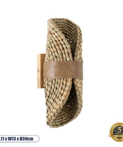 GloboStar® GUAVA 02222 Boho Φωτιστικό Τοίχου – Απλίκα Δίφωτο 2 x G9 AC220-240V IP20 – Μ11 x Π13 x Υ30cm – Μπεζ Ξύλινο Μπαμπού Πλέγμα – 5 Χρόνια Εγγύηση