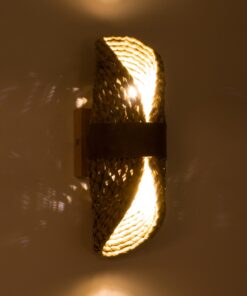 GloboStar® GUAVA 02222 Boho Φωτιστικό Τοίχου – Απλίκα Δίφωτο 2 x G9 AC220-240V IP20 – Μ11 x Π13 x Υ30cm – Μπεζ Ξύλινο Μπαμπού Πλέγμα – 5 Χρόνια Εγγύηση