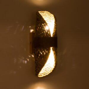 GloboStar® GUAVA 02222 Boho Φωτιστικό Τοίχου – Απλίκα Δίφωτο 2 x G9 AC220-240V IP20 – Μ11 x Π13 x Υ30cm – Μπεζ Ξύλινο Μπαμπού Πλέγμα – 5 Χρόνια Εγγύηση
