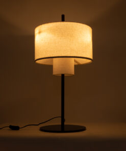 GloboStar® MARIGOLD 02227 Μοντέρνο Επιτραπέζιο Φωτιστικό Τρίφωτο 3 x E27 AC220-240V IP20 – Φ36 x Υ70cm – Μαύρο Μεταλλικό με Λευκό Μπεζ Καπέλο – 5 Χρόνια Εγγύηση