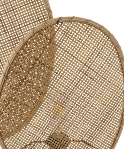 GloboStar® AZUL 02231 Boho Επιτραπέζιο Φωτιστικό Διφωτο 2 x E27 AC220-240V IP20 – Μ45 x Π11 x Υ75cm – Μπεζ Ξύλινο με Μαύρο Μεταλλικό και Μπεζ Ξύλινο Πλέγμα – 5 Χρόνια Εγγύηση