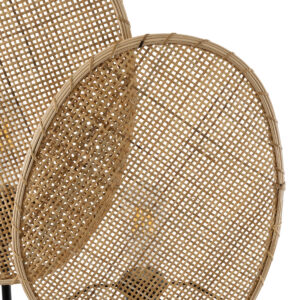 GloboStar® AZUL 02231 Boho Επιτραπέζιο Φωτιστικό Διφωτο 2 x E27 AC220-240V IP20 – Μ45 x Π11 x Υ75cm – Μπεζ Ξύλινο με Μαύρο Μεταλλικό και Μπεζ Ξύλινο Πλέγμα – 5 Χρόνια Εγγύηση