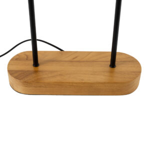 GloboStar® AZUL 02231 Boho Επιτραπέζιο Φωτιστικό Διφωτο 2 x E27 AC220-240V IP20 – Μ45 x Π11 x Υ75cm – Μπεζ Ξύλινο με Μαύρο Μεταλλικό και Μπεζ Ξύλινο Πλέγμα – 5 Χρόνια Εγγύηση