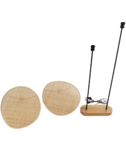 GloboStar® AZUL 02232 Boho Επιδαπέδιο Φωτιστικό Διφωτο 2 x E27 AC220-240V IP20 – Μ90 x Π17 x Υ170cm – Μπεζ Ξύλινο με Μαύρο Μεταλλικό και Μπεζ Ξύλινο Πλέγμα – 5 Χρόνια Εγγύηση