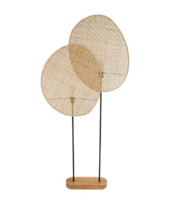 GloboStar® AZUL 02232 Boho Επιδαπέδιο Φωτιστικό Διφωτο 2 x E27 AC220-240V IP20 – Μ90 x Π17 x Υ170cm – Μπεζ Ξύλινο με Μαύρο Μεταλλικό και Μπεζ Ξύλινο Πλέγμα – 5 Χρόνια Εγγύηση