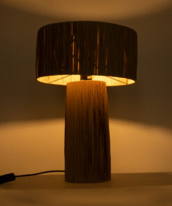 GloboStar® NASSAU 02233 Boho Επιτραπέζιο Φωτιστικό Μονόφωτο 1 x E27 AC220-240V IP20 – Φ37 x Υ55cm – Καφέ Φυσική Ράφια Νήμα Πλέγμα Καμπάνα – 5 Χρόνια Εγγύηση