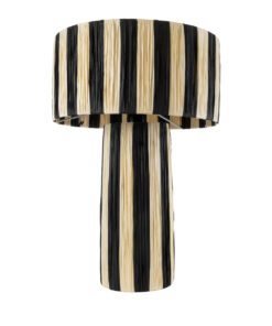 GloboStar® NASSAU 02234 Boho Επιτραπέζιο Φωτιστικό Μονόφωτο 1 x E27 AC220-240V IP20 – Φ37 x Υ55cm – Μπεζ με Μαύρο Φυσική Ράφια Νήμα Πλέγμα Καμπάνα – 5 Χρόνια Εγγύηση