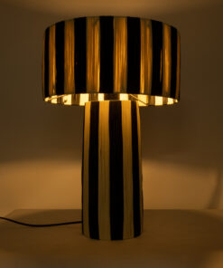 GloboStar® NASSAU 02234 Boho Επιτραπέζιο Φωτιστικό Μονόφωτο 1 x E27 AC220-240V IP20 – Φ37 x Υ55cm – Μπεζ με Μαύρο Φυσική Ράφια Νήμα Πλέγμα Καμπάνα – 5 Χρόνια Εγγύηση