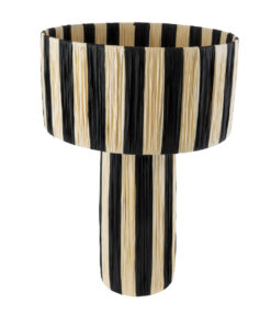 GloboStar® NASSAU 02234 Boho Επιτραπέζιο Φωτιστικό Μονόφωτο 1 x E27 AC220-240V IP20 – Φ37 x Υ55cm – Μπεζ με Μαύρο Φυσική Ράφια Νήμα Πλέγμα Καμπάνα – 5 Χρόνια Εγγύηση