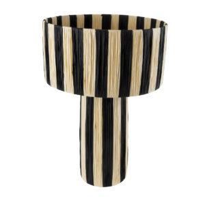 GloboStar® NASSAU 02234 Boho Επιτραπέζιο Φωτιστικό Μονόφωτο 1 x E27 AC220-240V IP20 – Φ37 x Υ55cm – Μπεζ με Μαύρο Φυσική Ράφια Νήμα Πλέγμα Καμπάνα – 5 Χρόνια Εγγύηση