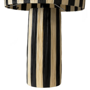 GloboStar® NASSAU 02234 Boho Επιτραπέζιο Φωτιστικό Μονόφωτο 1 x E27 AC220-240V IP20 – Φ37 x Υ55cm – Μπεζ με Μαύρο Φυσική Ράφια Νήμα Πλέγμα Καμπάνα – 5 Χρόνια Εγγύηση