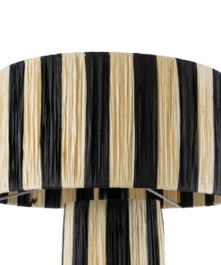 GloboStar® NASSAU 02234 Boho Επιτραπέζιο Φωτιστικό Μονόφωτο 1 x E27 AC220-240V IP20 – Φ37 x Υ55cm – Μπεζ με Μαύρο Φυσική Ράφια Νήμα Πλέγμα Καμπάνα – 5 Χρόνια Εγγύηση