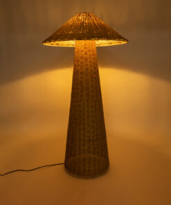 GloboStar® PERU 02235 Boho Επιδαπέδιο Φωτιστικό Μονόφωτο 1 x E27 AC220-240V IP20 – Φ73 x Υ135cm – Μπεζ Ξύλινο Ρατάν Καπέλο – 5 Χρόνια Εγγύηση