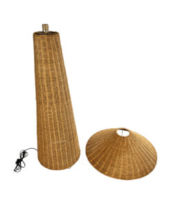 GloboStar® PERU 02235 Boho Επιδαπέδιο Φωτιστικό Μονόφωτο 1 x E27 AC220-240V IP20 – Φ73 x Υ135cm – Μπεζ Ξύλινο Ρατάν Καπέλο – 5 Χρόνια Εγγύηση