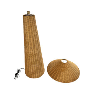 GloboStar® PERU 02235 Boho Επιδαπέδιο Φωτιστικό Μονόφωτο 1 x E27 AC220-240V IP20 – Φ73 x Υ135cm – Μπεζ Ξύλινο Ρατάν Καπέλο – 5 Χρόνια Εγγύηση