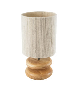 GloboStar® TUVALU 02236 Μοντέρνο Επιτραπέζιο Φωτιστικό Μονόφωτο 1 x E27 AC220-240V IP20 – Φ22 x Υ42cm – Μπεζ Ξύλινο με Μπεζ Καπέλο – 5 Χρόνια Εγγύηση