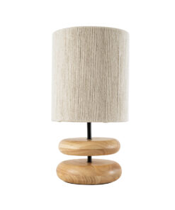 GloboStar® TUVALU 02236 Μοντέρνο Επιτραπέζιο Φωτιστικό Μονόφωτο 1 x E27 AC220-240V IP20 – Φ22 x Υ42cm – Μπεζ Ξύλινο με Μπεζ Καπέλο – 5 Χρόνια Εγγύηση