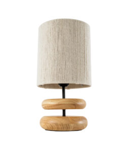 GloboStar® TUVALU 02236 Μοντέρνο Επιτραπέζιο Φωτιστικό Μονόφωτο 1 x E27 AC220-240V IP20 – Φ22 x Υ42cm – Μπεζ Ξύλινο με Μπεζ Καπέλο – 5 Χρόνια Εγγύηση