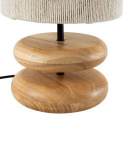 GloboStar® TUVALU 02236 Μοντέρνο Επιτραπέζιο Φωτιστικό Μονόφωτο 1 x E27 AC220-240V IP20 – Φ22 x Υ42cm – Μπεζ Ξύλινο με Μπεζ Καπέλο – 5 Χρόνια Εγγύηση