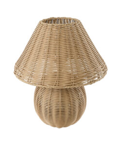 GloboStar® PERU 02239 Boho Επιτραπέζιο Φωτιστικό Μονόφωτο 1 x E27 AC220-240V IP20 – Φ40 x Υ45cm – Μπεζ Ξύλινο Καμπάνα – 5 Χρόνια Εγγύηση