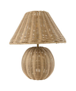 GloboStar® PERU 02239 Boho Επιτραπέζιο Φωτιστικό Μονόφωτο 1 x E27 AC220-240V IP20 – Φ40 x Υ45cm – Μπεζ Ξύλινο Καμπάνα – 5 Χρόνια Εγγύηση