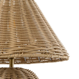 GloboStar® PERU 02239 Boho Επιτραπέζιο Φωτιστικό Μονόφωτο 1 x E27 AC220-240V IP20 – Φ40 x Υ45cm – Μπεζ Ξύλινο Καμπάνα – 5 Χρόνια Εγγύηση