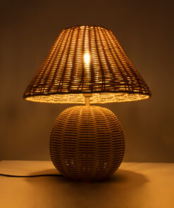 GloboStar® PERU 02239 Boho Επιτραπέζιο Φωτιστικό Μονόφωτο 1 x E27 AC220-240V IP20 – Φ40 x Υ45cm – Μπεζ Ξύλινο Καμπάνα – 5 Χρόνια Εγγύηση