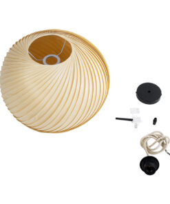 GloboStar® KAILANI 02242 Boho Κρεμαστό Φωτιστικό Οροφής Μονόφωτο 1 x E27 AC220-240V IP20 – Φ40 x Υ30cm – Μπεζ Λεπτό Φύλλο Ξύλου Καμπάνα – 5 Χρόνια Εγγύηση