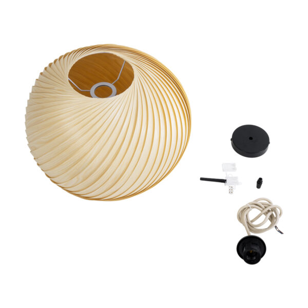 GloboStar® KAILANI 02242 Boho Κρεμαστό Φωτιστικό Οροφής Μονόφωτο 1 x E27 AC220-240V IP20 – Φ40 x Υ30cm – Μπεζ Λεπτό Φύλλο Ξύλου Καμπάνα – 5 Χρόνια Εγγύηση