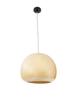 GloboStar® KAILANI 02242 Boho Κρεμαστό Φωτιστικό Οροφής Μονόφωτο 1 x E27 AC220-240V IP20 – Φ40 x Υ30cm – Μπεζ Λεπτό Φύλλο Ξύλου Καμπάνα – 5 Χρόνια Εγγύηση