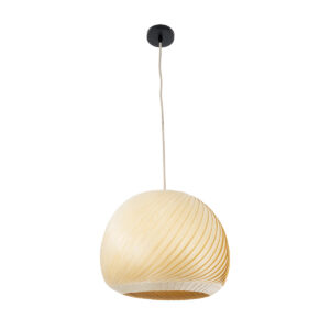 GloboStar® KAILANI 02242 Boho Κρεμαστό Φωτιστικό Οροφής Μονόφωτο 1 x E27 AC220-240V IP20 – Φ40 x Υ30cm – Μπεζ Λεπτό Φύλλο Ξύλου Καμπάνα – 5 Χρόνια Εγγύηση