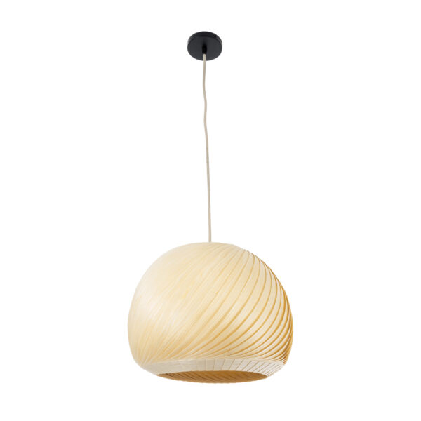 GloboStar® KAILANI 02242 Boho Κρεμαστό Φωτιστικό Οροφής Μονόφωτο 1 x E27 AC220-240V IP20 – Φ40 x Υ30cm – Μπεζ Λεπτό Φύλλο Ξύλου Καμπάνα – 5 Χρόνια Εγγύηση