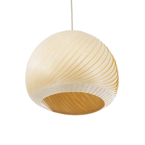 GloboStar® KAILANI 02242 Boho Κρεμαστό Φωτιστικό Οροφής Μονόφωτο 1 x E27 AC220-240V IP20 – Φ40 x Υ30cm – Μπεζ Λεπτό Φύλλο Ξύλου Καμπάνα – 5 Χρόνια Εγγύηση