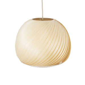 GloboStar® KAILANI 02242 Boho Κρεμαστό Φωτιστικό Οροφής Μονόφωτο 1 x E27 AC220-240V IP20 – Φ40 x Υ30cm – Μπεζ Λεπτό Φύλλο Ξύλου Καμπάνα – 5 Χρόνια Εγγύηση