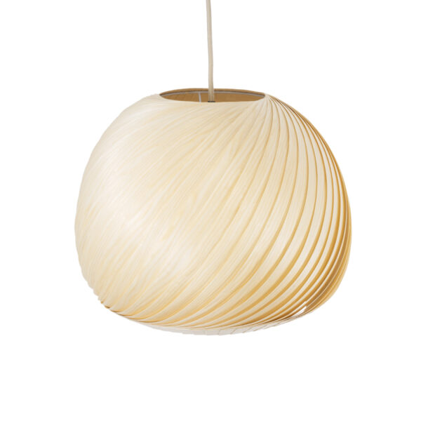 GloboStar® KAILANI 02242 Boho Κρεμαστό Φωτιστικό Οροφής Μονόφωτο 1 x E27 AC220-240V IP20 – Φ40 x Υ30cm – Μπεζ Λεπτό Φύλλο Ξύλου Καμπάνα – 5 Χρόνια Εγγύηση