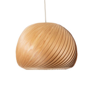 GloboStar® KAILANI 02243 Boho Κρεμαστό Φωτιστικό Οροφής Μονόφωτο 1 x E27 AC220-240V IP20 – Φ40 x Υ30cm – Καφέ Λεπτό Φύλλο Ξύλου Καμπάνα – 5 Χρόνια Εγγύηση