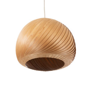 GloboStar® KAILANI 02243 Boho Κρεμαστό Φωτιστικό Οροφής Μονόφωτο 1 x E27 AC220-240V IP20 – Φ40 x Υ30cm – Καφέ Λεπτό Φύλλο Ξύλου Καμπάνα – 5 Χρόνια Εγγύηση